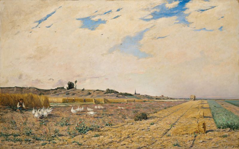 Landscape featuring a river and greenery, oil painting by Hippolyte Camille Delpy