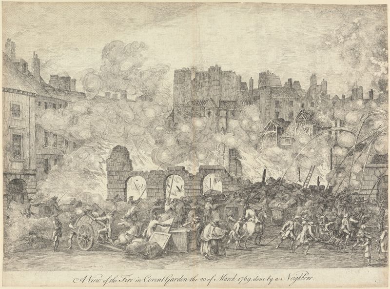 A View of the Fire in Covent Garden, watercolor on paper by Samuel Hieronymus Grimm