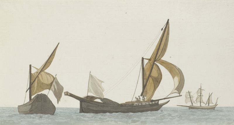Cena marinha com barcos no oceano de Abraham-Louis-Rodolphe Ducros, pintura a óleo