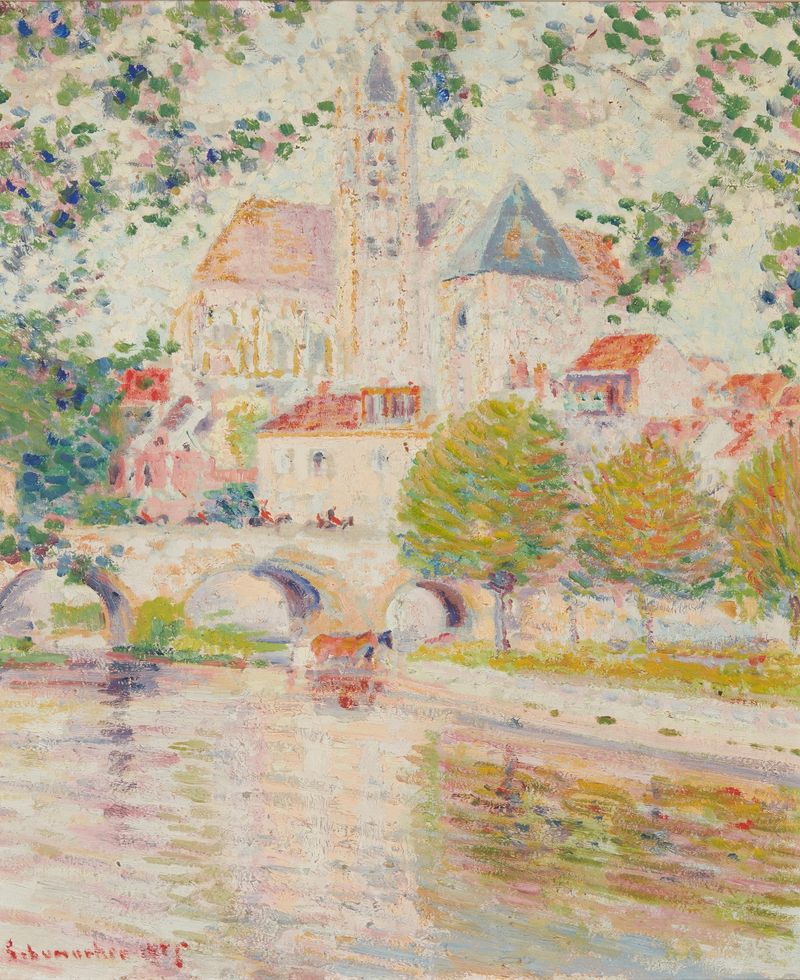 Paisagem impressionista retratando um rio com luz do sol, de William Emile Schumacher