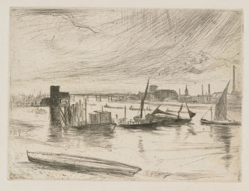 Battersea Dawn de James Abbott McNeill Whistler, Impresionismo, representando un paisaje de río tranquilo al amanecer