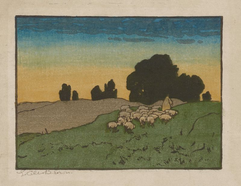 Evening Pasture oil painting by Elizabeth Christie Austen Brown depicting a serene landscape with soft evening light.