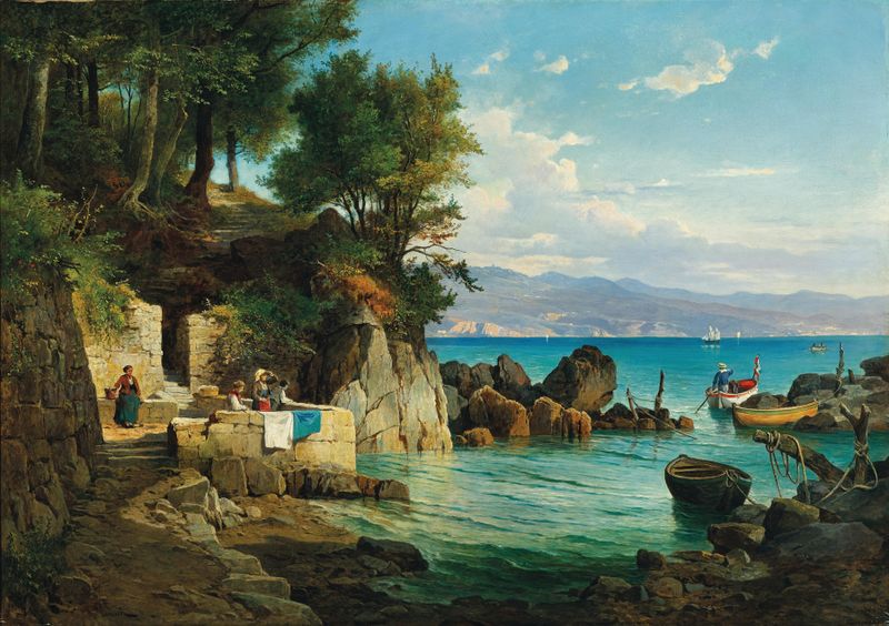 Vibrant coastal landscape by Leopold Munsch, oil on canvas