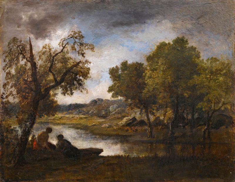Dos bañistas junto a un lago, pintura al óleo de Narcisse-Virgile Diaz de La Peña