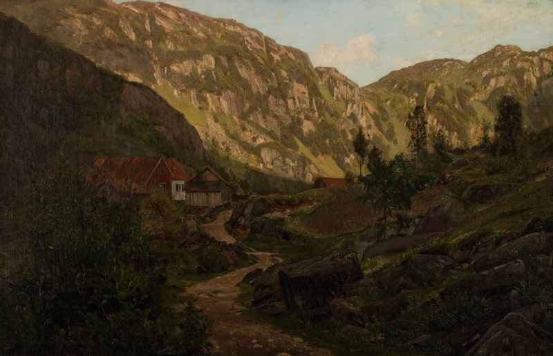 Paisaje con suaves colinas y cielo suave de Amaldus Nielsen, pintura al óleo