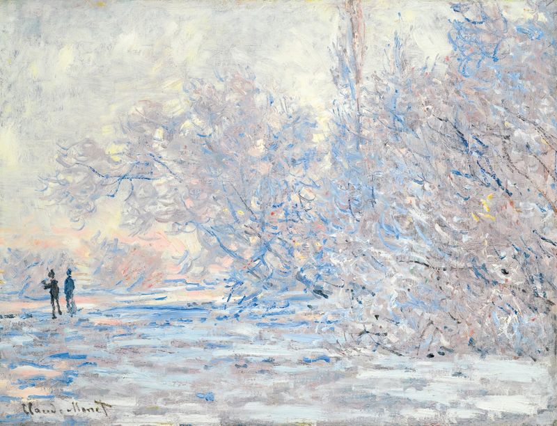 Paisaje helado con senderos, pintura al óleo de Claude Monet