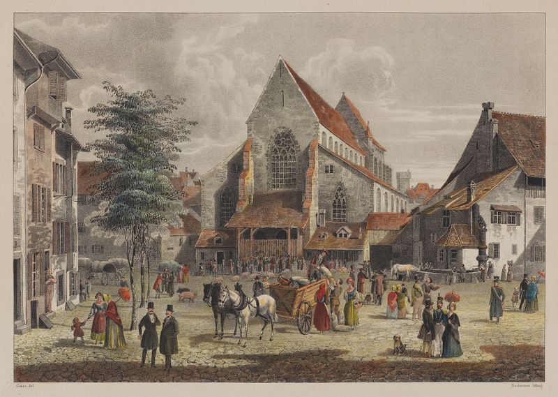 Eglise des Cordeliers à Basle, óleo sobre tela de Constantin Guise, com luz na arquitetura da igreja