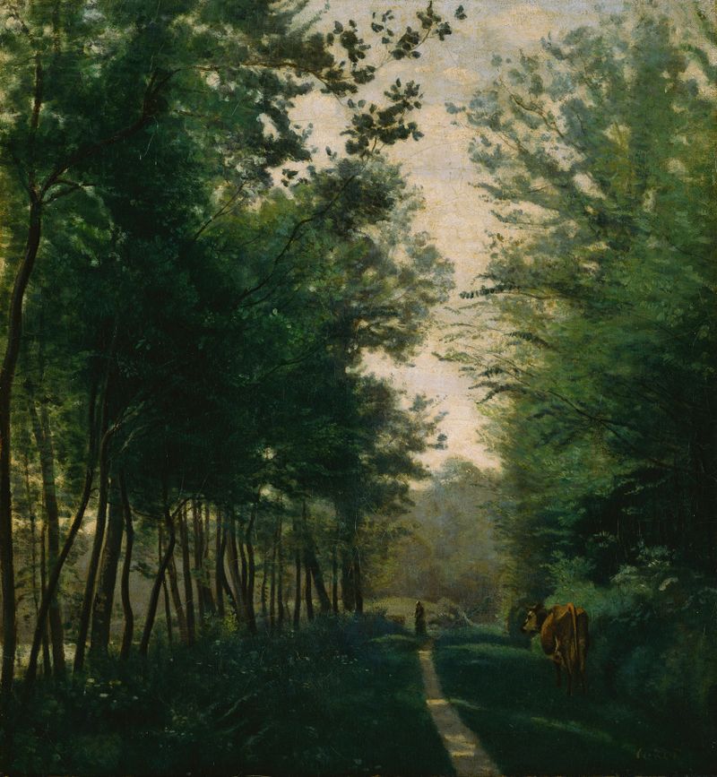 Ville d’Avray de Jean-Baptiste-Camille Corot, pintura al óleo de un tranquilo canal y árboles.