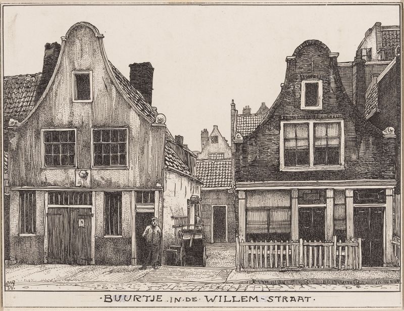 Paisagem de Amsterdã com edifícios em ruínas, pintura a óleo de Willem Wenckebach