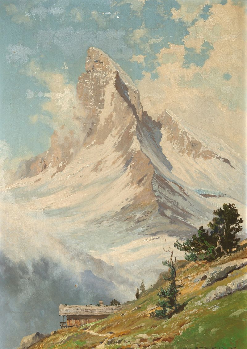 Landscape featuring the Matterhorn, oil on canvas by Toni Haller