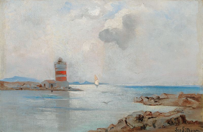 Lighthouse at dusk, oil painting by Leontine von Littrow