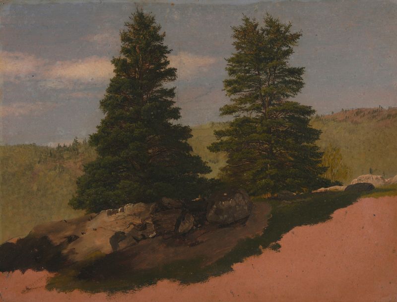 New England Landscape (Two Pine Trees) de Frederic Edwin Church, pintura a óleo