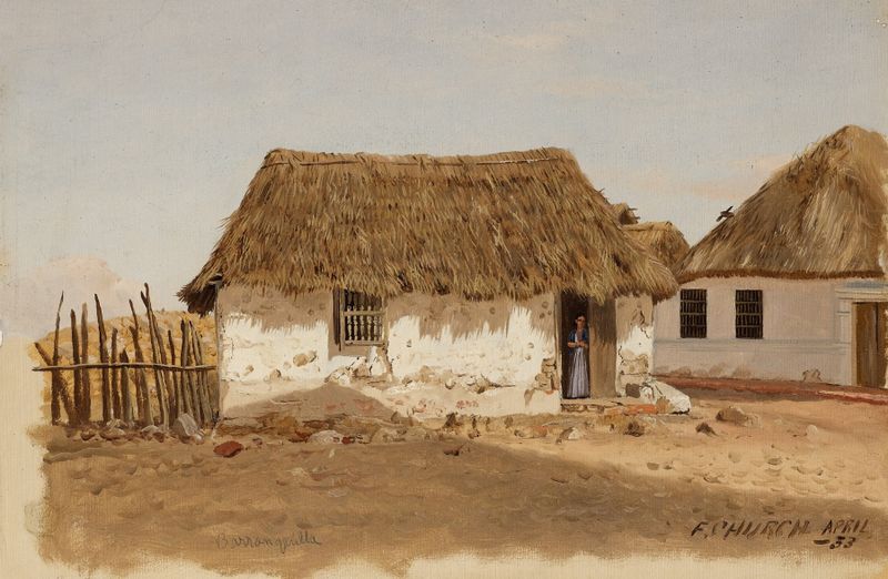 Paisaje con dos casas y vegetación, pintura al óleo de Frederic Edwin Church