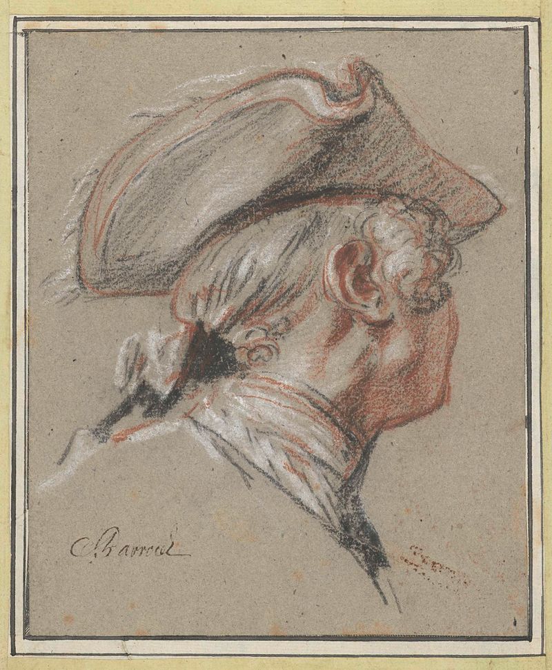 Study of a Head de Charles Parrocel, desenho em papel do perfil de um oficial francês.