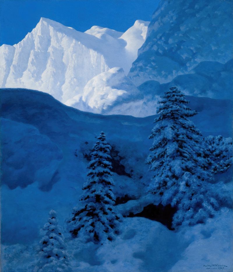 Nest of Winter de Stanisław Witkiewicz, óleo sobre lienzo que muestra un nido entre ramas.