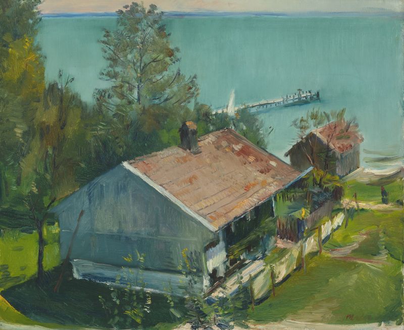 Landscape oil painting by Hiasl Maier-Erding depicting lush greenery in Gstadt