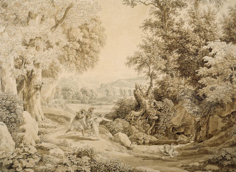 Historical landscape depicting the death of Opheltes, oil painting by Johann Christian Reinhart