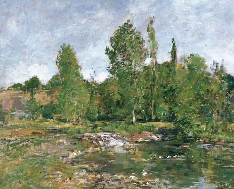 Paisagem com um lago tranquilo, óleo sobre tela de Eugène Boudin