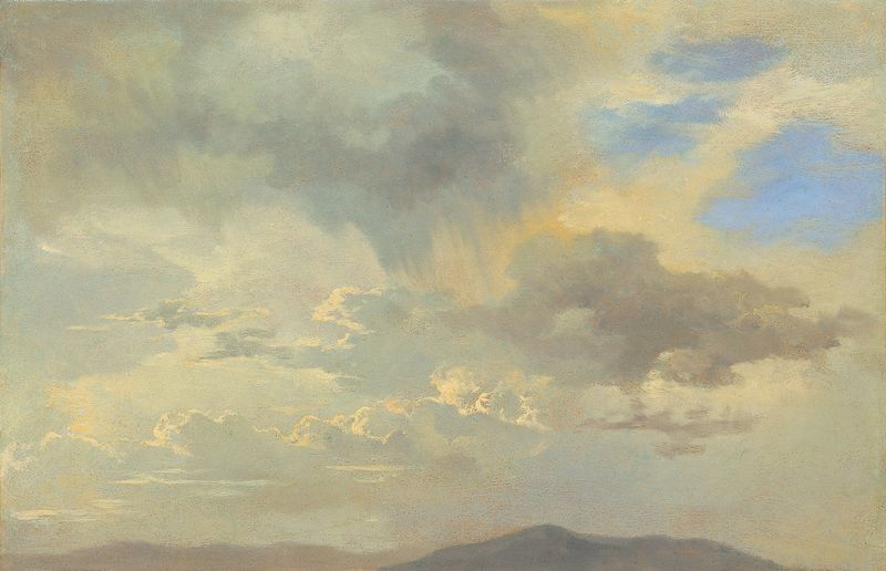 Wolkenstudie by Adalbert Stifter, oil on canvas depicting clouds in a blue sky.