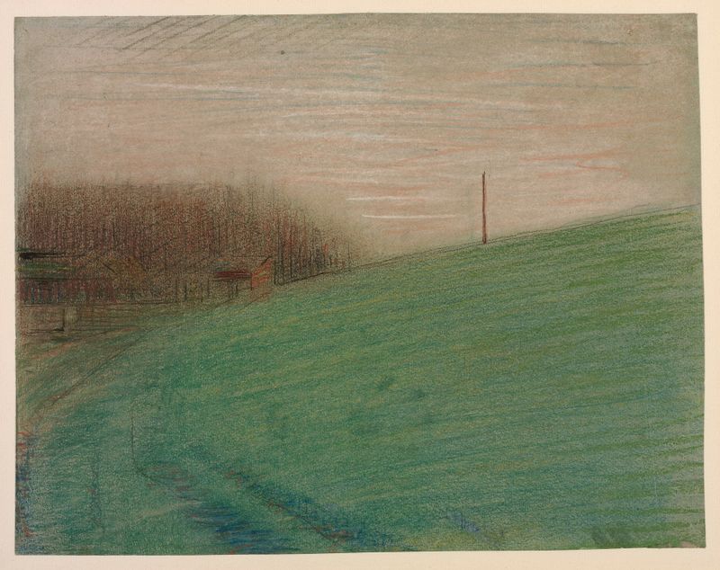 O Prado de Georges Seurat, pintura a óleo que retrata uma paisagem tranquila com verdes vibrantes.