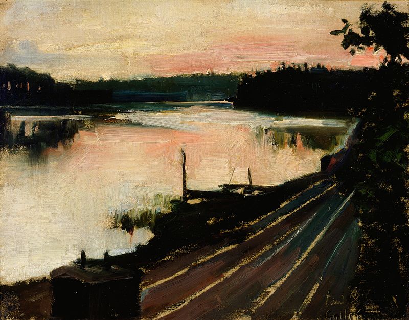 Landscape at sunset by Akseli Gallen-Kallela, oil painting