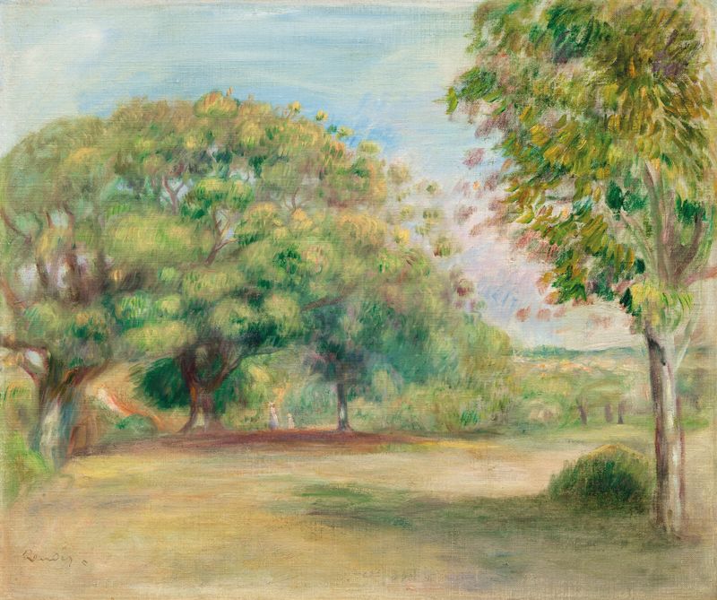 Paysage de Pierre-Auguste Renoir, óleo sobre lienzo que representa un vibrante paisaje forestal.
