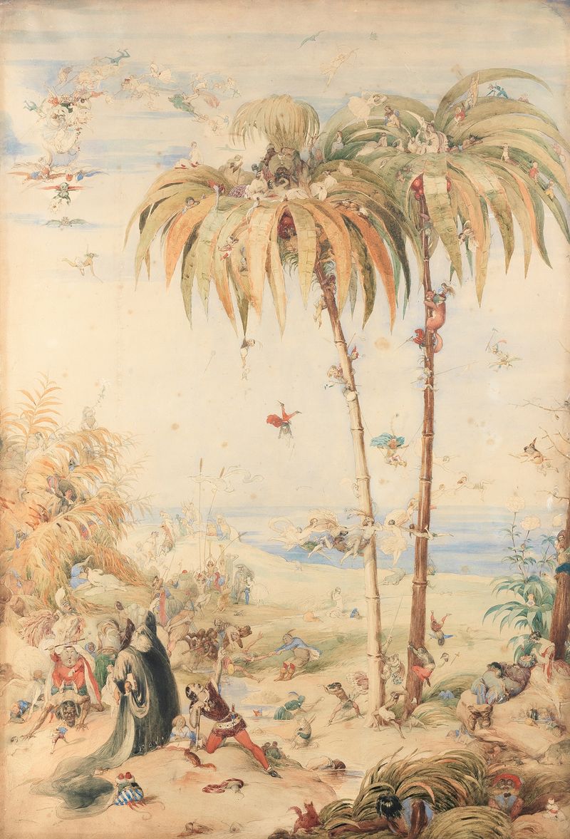 The Enchanted Fairy Tree by Richard Doyle, featuring a gnarled tree and surreal creatures, illustration