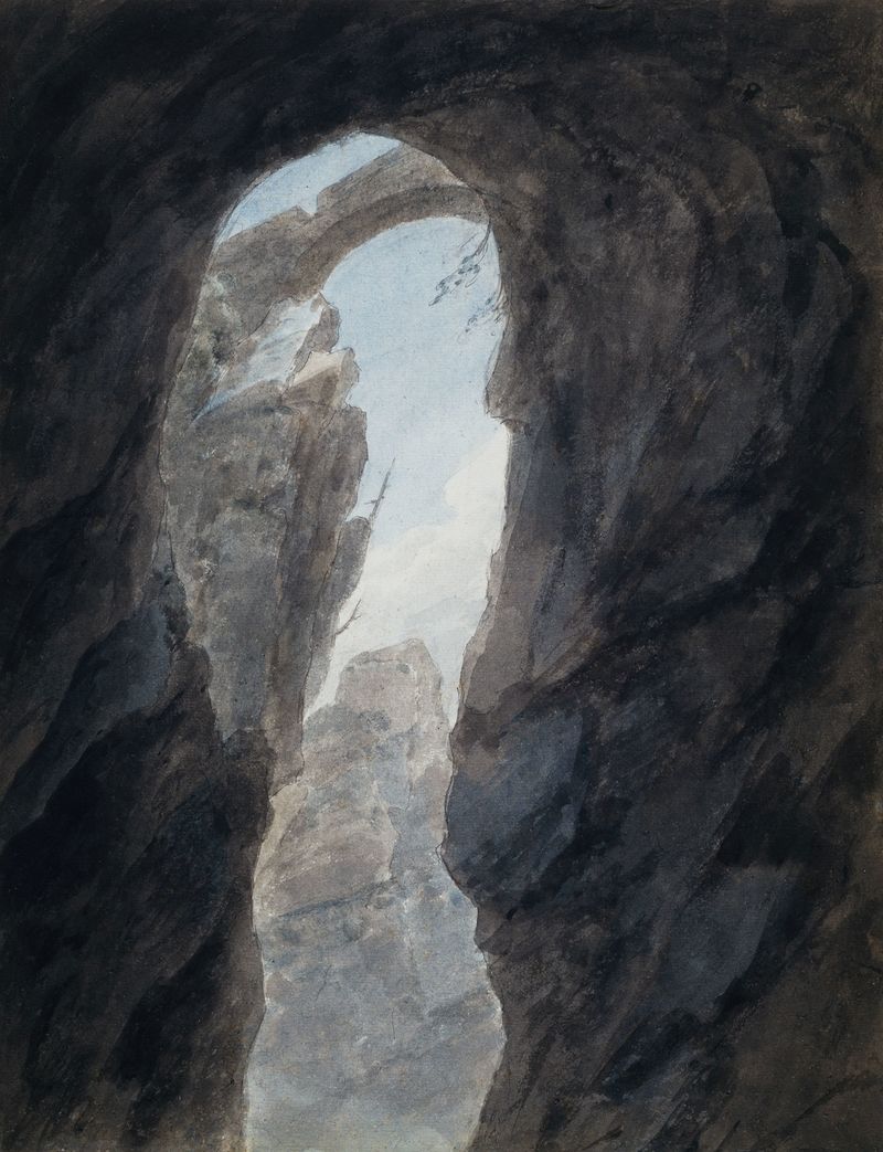 Ravine in the Campagna, watercolor on paper by John Robert Cozens, depicting light over hills.