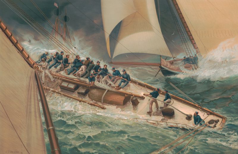 Dash around the lightship de J.O. Davidson, impresionismo, representando un barco de luz en el agua