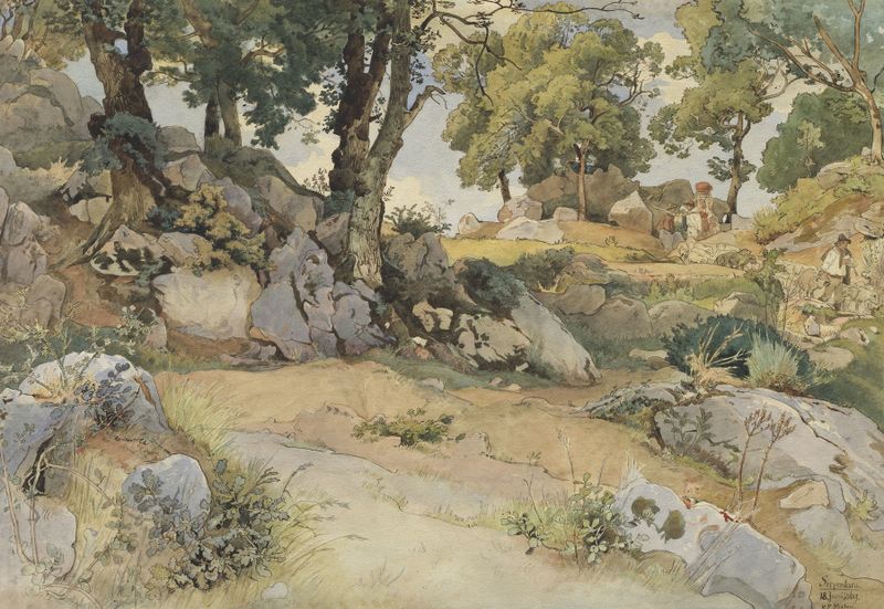 Rocks and Oaks in the Serpentara, oil painting by Victor Paul Mohn