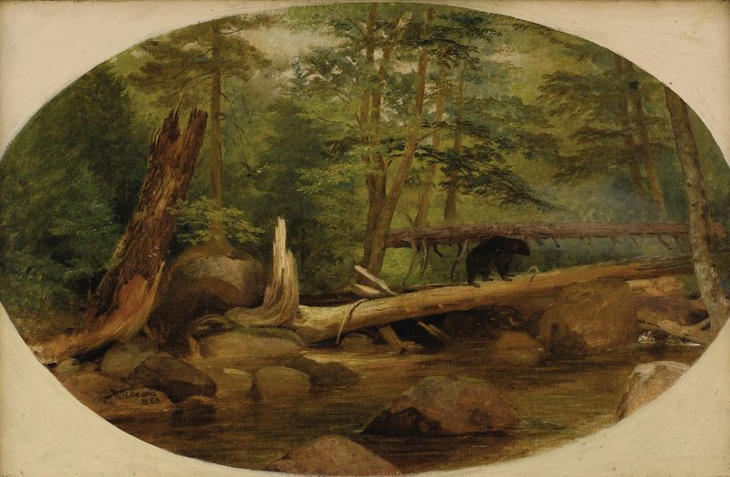 Bear in the Forest by William Holbrook Beard, oil painting featuring a bear in a lush forest.