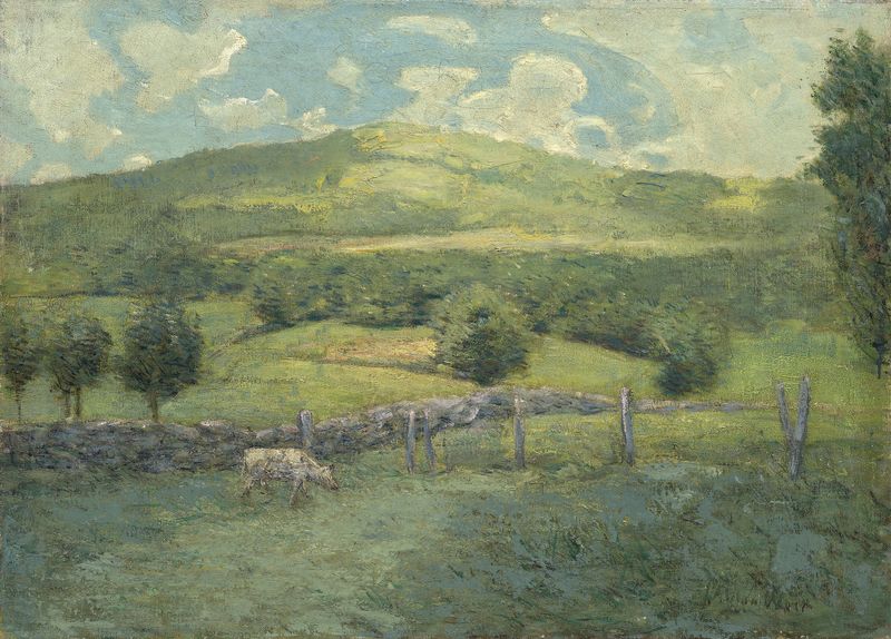 Paisagem com água e árvores de Julian Alden Weir, pintura a óleo