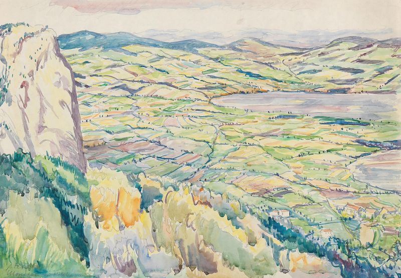 A view of Lake Mondsee from Höllkar, oil on canvas by Anton Emanuel Peschka