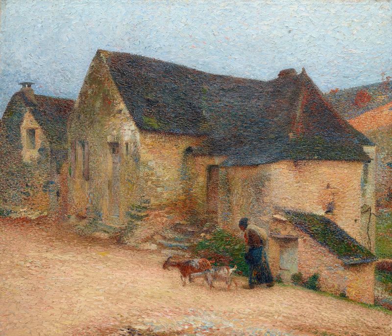 Paisaje postimpresionista de Henri Martin con una casa antigua y sombras