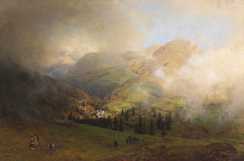 Paisagem da montanha Rigi por Oswald Achenbach, pintura a óleo