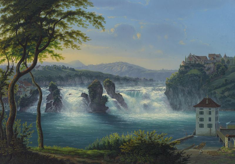 Escena de cascada de Johann Heinrich Bleuler the Younger, medio desconocido