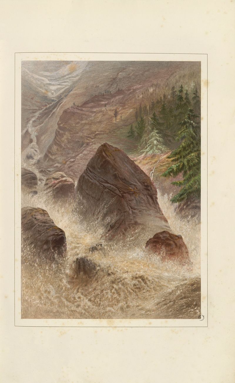 Un torrente que cae por un terreno rocoso, pintura al óleo de Elijah Walton
