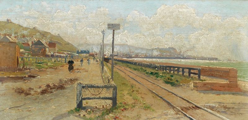 Paisagem costeira com azuis e verdes, óleo sobre tela de Theodor Von Hörmann