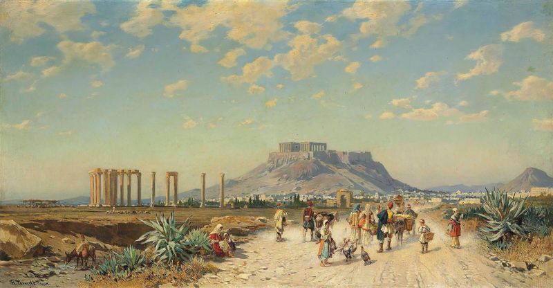 The Acropolis at sunset, oil painting by Hermann David Salomon Corrodi