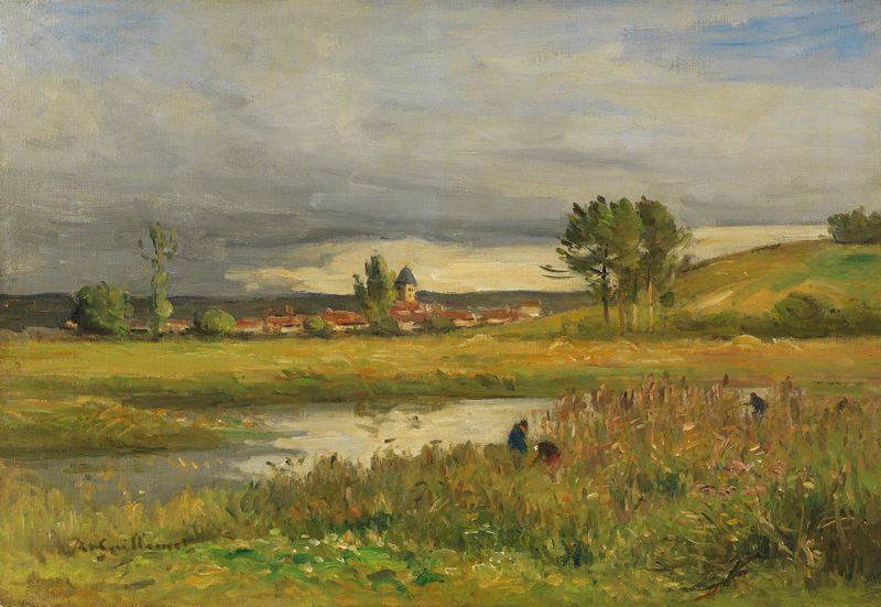 Landscape with Village and River, oil painting by Antoine Guillemet