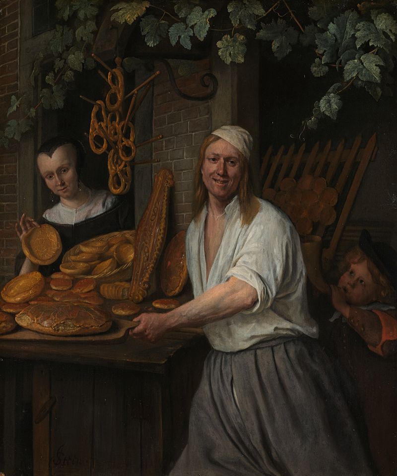 Baker’s Couple, oil on panel by Jan Havicksz. Steen, depicting a baker's family with bread.