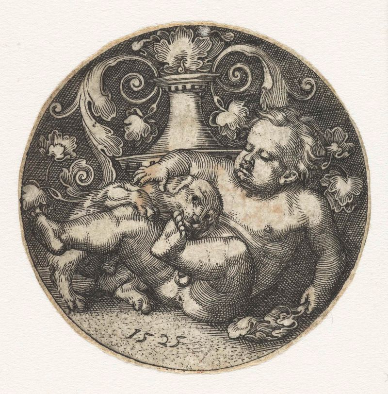 Engraving by Barthel Beham depicting a child with a dog, 1525