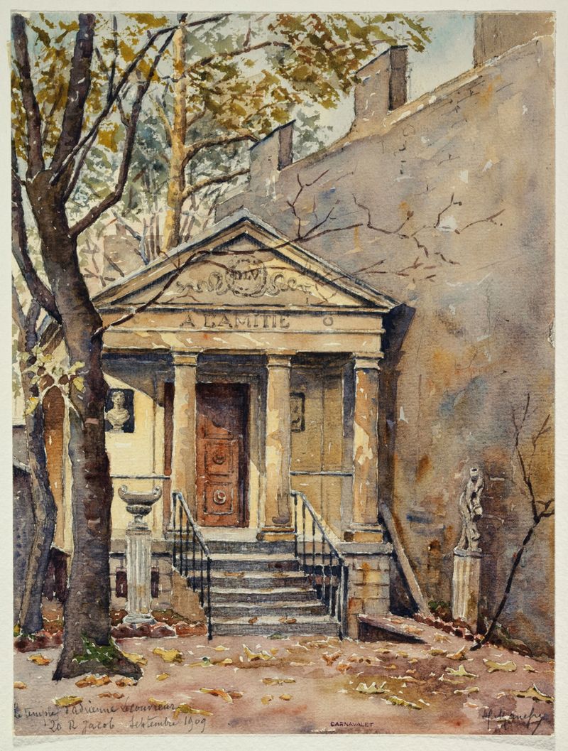 Temple de l’Amitié, oil on canvas by Georges-Henri Manesse, featuring a building surrounded by trees.