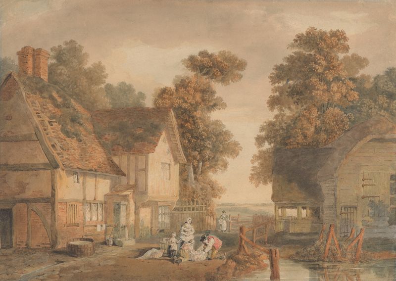 Paisaje de una granja en un patio de Edmund Dorrell