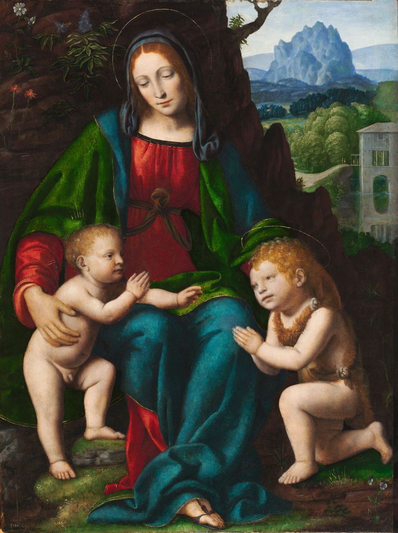 Virgen y Niño con el Santo Juan Bautista, óleo sobre panel de Bernardino Luini