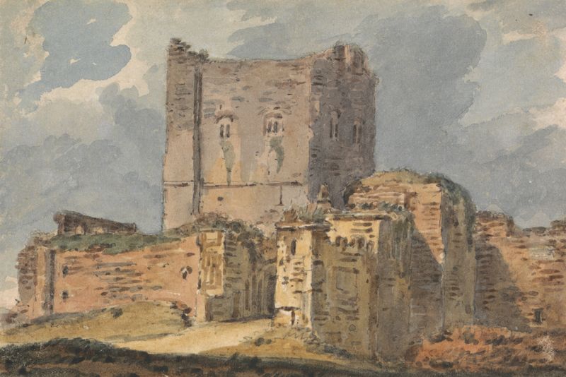 Porchester Castle by Alexander Monro, oil painting depicting ancient stone architecture.