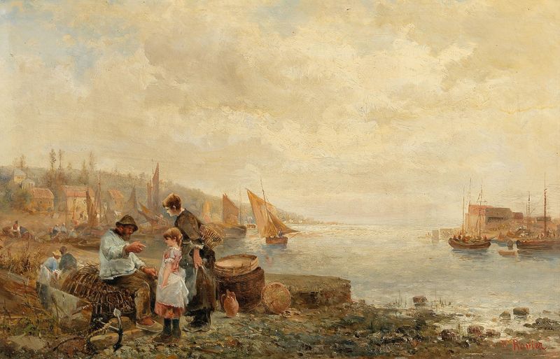 Pintura a óleo enérgica de Emil Barbarini retratando ondas tumultuosas do mar.