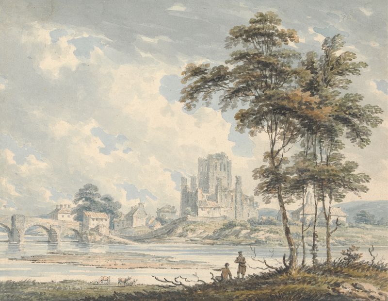Kelso Abbey ruins in watercolor by Edward Dayes