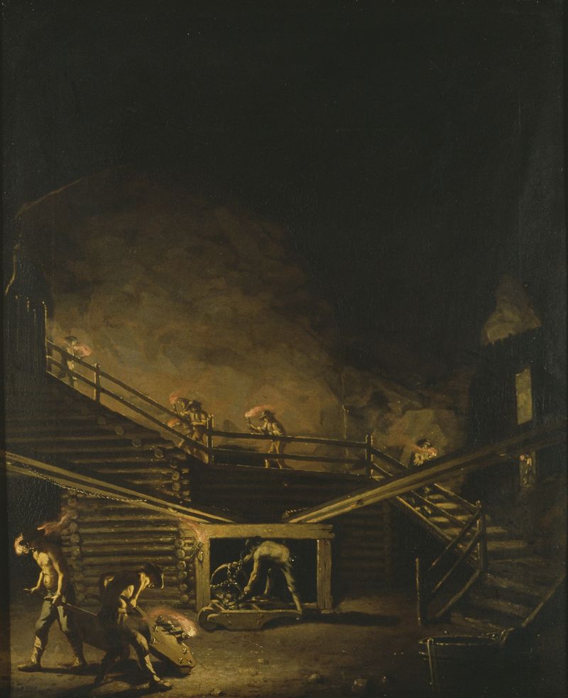 Falcon Steps by Pehr Hilleström, oil on canvas depicting miners at the Falun Copper Mine