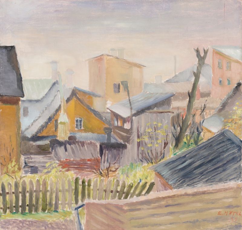 Landscape with hills and sky, oil painting by Ella Mätik